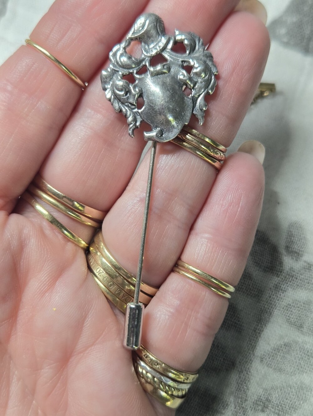 Victorian Sterling Silver Ornate Stick Pin - Silver
